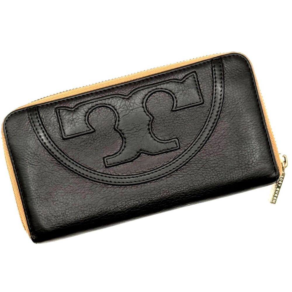 Tory Burch Black Leather Zip Around Wallet